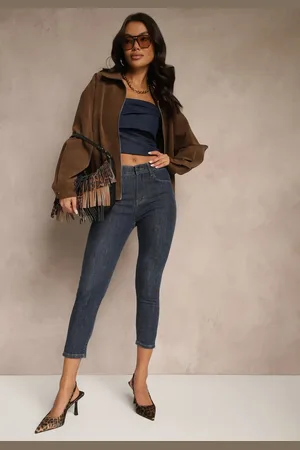 Renee Granatowe Dopasowana Jeansy Skinny z Bawełną o Długości 3/4 Baliera