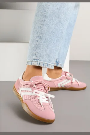 Renee Różowe Sneakersy w Stylu Tenisówek Ozdobione Geometrycznym Wzorem Teloriella
