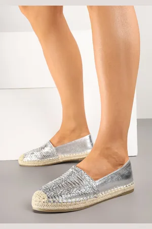 Renee Srebrne Espadryle z Ozdobną Plecionką na Cholewce w Stylu Boho Adisella