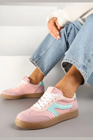 Renee Różowe Sneakersy w Stylu Klasycznych Tenisówek Zdobione Przeszyciami i Tweedem Koriznne