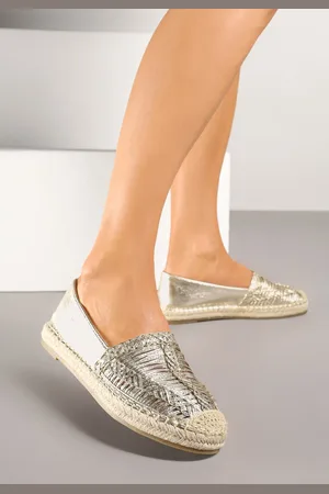 Renee Złote Espadryle z Ozdobną Plecionką na Cholewce w Stylu Boho Adisella