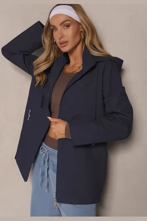 Renee Granatowa Kurtka w Stylu Wiatrówki z Odpinanym Kapturem Ndivena