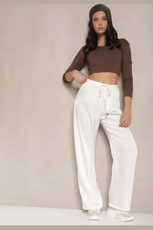 Renee Białe Spodnie o Szerokim Kroju z Wiskozą High Waist z Wiązaniem Jerisia