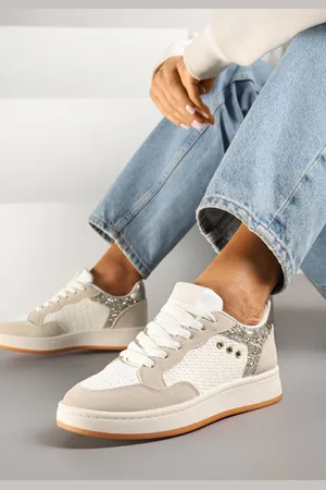 Renee Beżowe Streetwearowe Sneakersy Zdobione Przeszyciami Neonisea