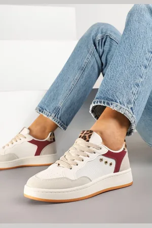 Renee Beżowo-Bordowe Streetwearowe Sneakersy Zdobione Przeszyciami Neonisea