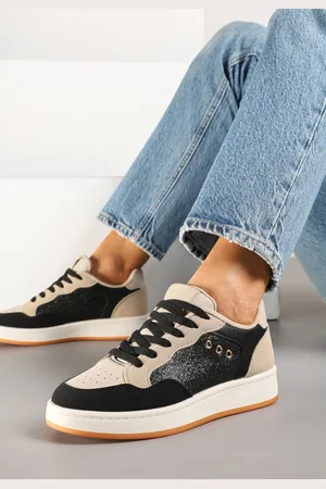 Renee Czarno-Beżowe Streetwearowe Sneakersy Zdobione Przeszyciami Neonisea