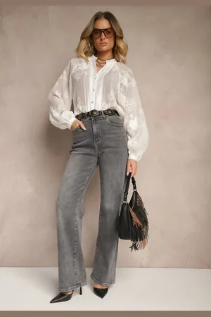 Renee Szare Jeansy High Waist o Szerokim Kroju Sesinia