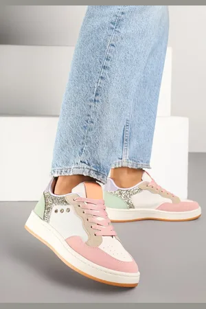 Renee Różowo-Beżowe Streetwearowe Sneakersy Zdobione Przeszyciami Neonisea