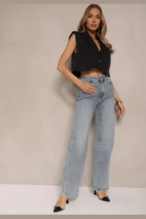 Renee Jasnoniebieskie Szerokie Jeansy High Waist z Wiskozą Uliriel
