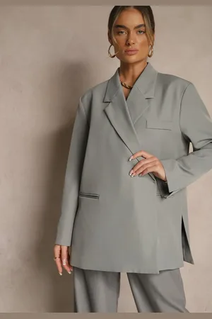 Renee Szara Pudełkowa Marynarka Dwurzędowa o Fasonie Oversize Cornelise