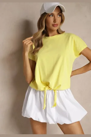 Renee Bawełniany T-shirt Wiązany u Dołu Sunalina