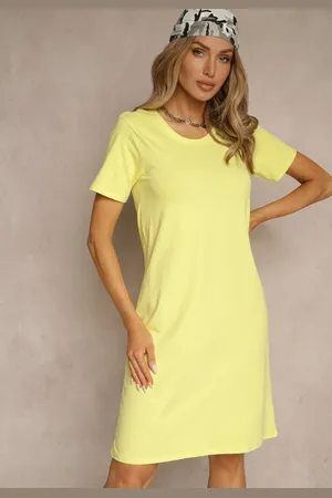 Renee Żółta Sukienka z Bawełny o T-shirtowym Fasonie Niliora