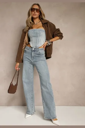 Renee Niebieskie Szerokie Jeansy High Waist z Wiskozą Uliadria