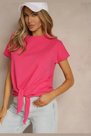 Renee Bawełniany T-shirt Wiązany u Dołu Sunalina