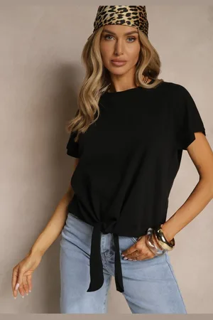 Renee Bawełniany T-shirt Wiązany u Dołu Sunalina
