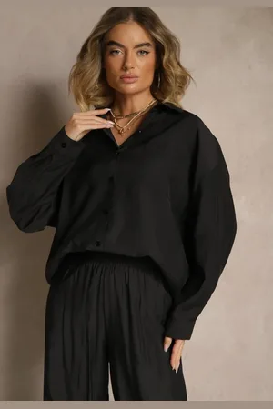Renee Czarna Koszula Oversize w Klasycznym Stylu z Kieszonką Liozira