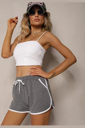 Renee Ciemnoszare Szorty Dresowe z Dodatkiem Bawełny High Waist Wykończone Lamówką Mivorina