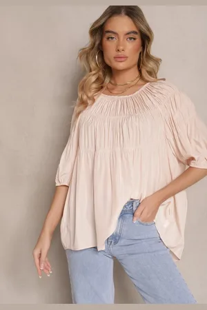 Renee Jasnoróżowa Bluzka z Wiskozą o Fasonie Oversize z Gumkami w Ramionach Alirona