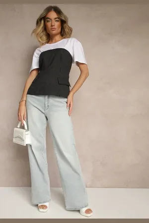 Renee Jasnoniebieskie Jeansy High Waist z Szeroką Nogawką Jenaliria