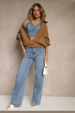 Renee Niebieskie Szerokie Jeansy High Waist z Wiskozą Liolea