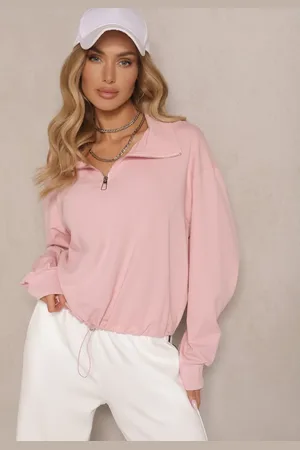 Renee Różowa Bluza ze Ściągaczem ze Stoperem i Stójką z Suwakiem Alanavira