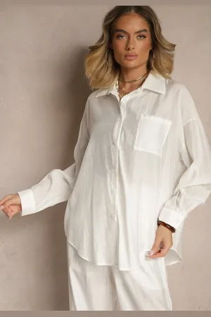 Renee Biała Koszula Oversize w Klasycznym Stylu z Kieszonką Liozira