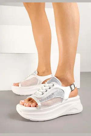 Renee Białe Sandały na Platformie w Stylu Sneakersów Peep Toe Sorezia