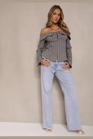Renee Niebieskie Jeansy High Waist o Szerokim Kroju Nelzedia