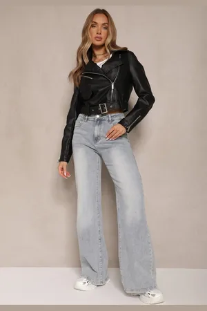 Renee Jasnoniebieskie Bawełniane Jeansy o Szerokim Kroju High Waist Davitra