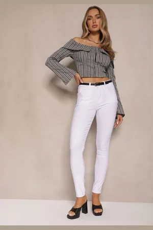 Renee Białe Spodnie Typu Skinny z Bawełną High Waist Sepallia