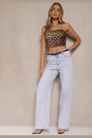 Renee Jasnoniebieskie Jeansy z Bawełny High Waist o Szerokim Kroju Tunissa