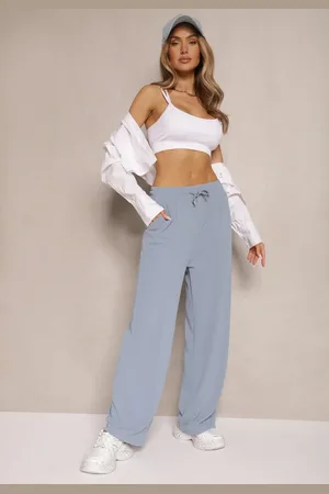 Renee Niebieskie Spodnie o Szerokim Kroju High Waist Ozdobione Sznurkiem Deyrisse