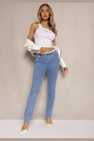 Renee Jasnoniebieskie Jeansy Typu Skinny z Bawełną High Waist Novorine