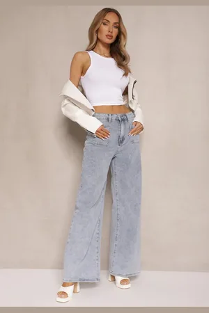 Renee Jasnoniebieskie Jeansy z Bawełną i Wiskozą High Waist o Szerokim Kroju Galeriela
