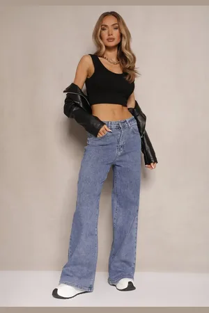Renee Niebieskie Jeansy z Bawełną o Szerokim Kroju High Waist Novarielle