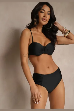 Renee Czarne Bikini Figi i Usztywniany Biustonosz z Marszczeniem Vintelle