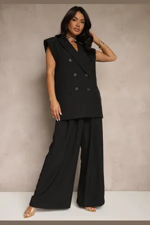 Renee Czarne Spodnie Garniturowe o Szerokim Kroju High Waist Peavelle