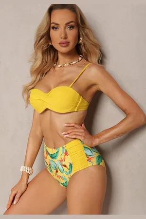 Renee Żółte Bikini Dwuczęściowe Usztywniony Biustonosz i Figi z Wzorem Quetella