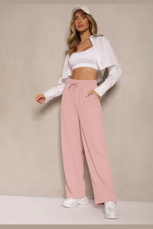 Renee Różowe Spodnie o Szerokim Kroju High Waist Ozdobione Sznurkiem Deyrisse