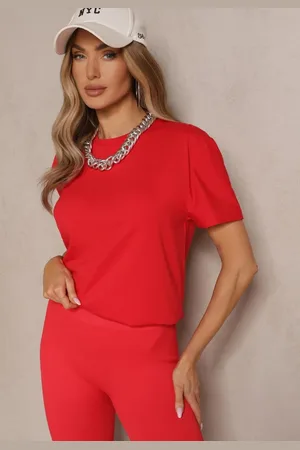 Renee Czerwona Klasyczna Gładka Koszulka z Bawełny Detima