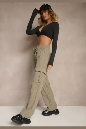 Renee Zielone Spodnie Cargo z Bawełną o Szerokim Kroju High Waist Mairiora