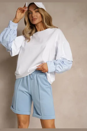 Renee Jasnoniebieskie Casualowe Szorty High Waist z Kieszeniami Wykończone Gumką Shezetta