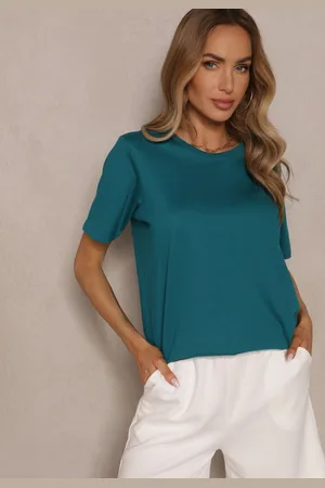 Renee Ciemnozielony Basicowy T-shirt z Bawełny Fevarisse