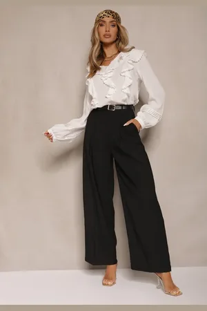 Renee Czarne Garniturowe Spodnie High Waist o Szerokim Kroju Efrase