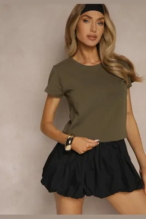 Renee Ciemnozielony Basicowy T-shirt z Bawełny Mevolena