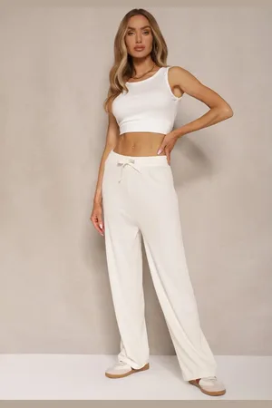 Renee Jasnobeżowe Spodnie o Szerokim Kroju High Waist Savianne