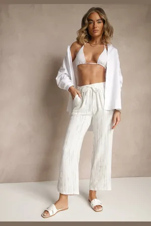 Renee Białe Spodnie High Waist ze Sznurkiem Savurelle