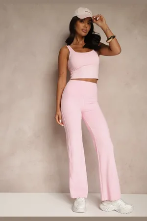 Renee Różowe Legginsy High Waist z Szeroką Gumką w Pasie Idalania