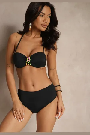 Renee Czarne Bikini Majtki Figi i Biustonosz z Ozdobną Wstawką Natamara