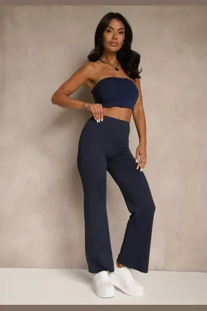 Renee Granatowe Legginsy High Waist z Szeroką Gumką w Pasie Idalania